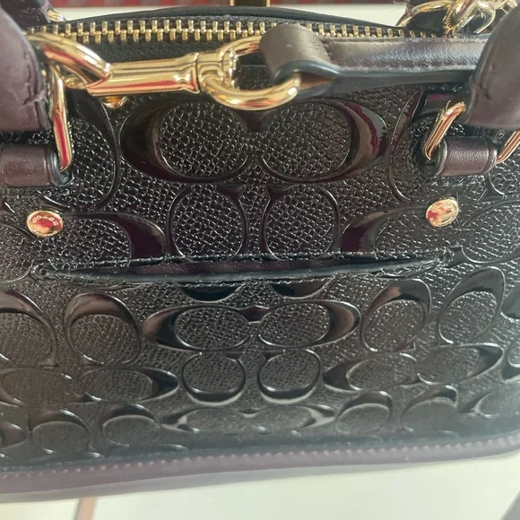 Coach Mini Sierra Satchel Black Patent Burgundy Leather Gold Hardware - Picture 6 of 12